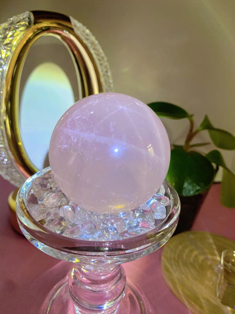 桜色　透明感　スフィア　ローズクォーツ　強いスター　虹中にあり