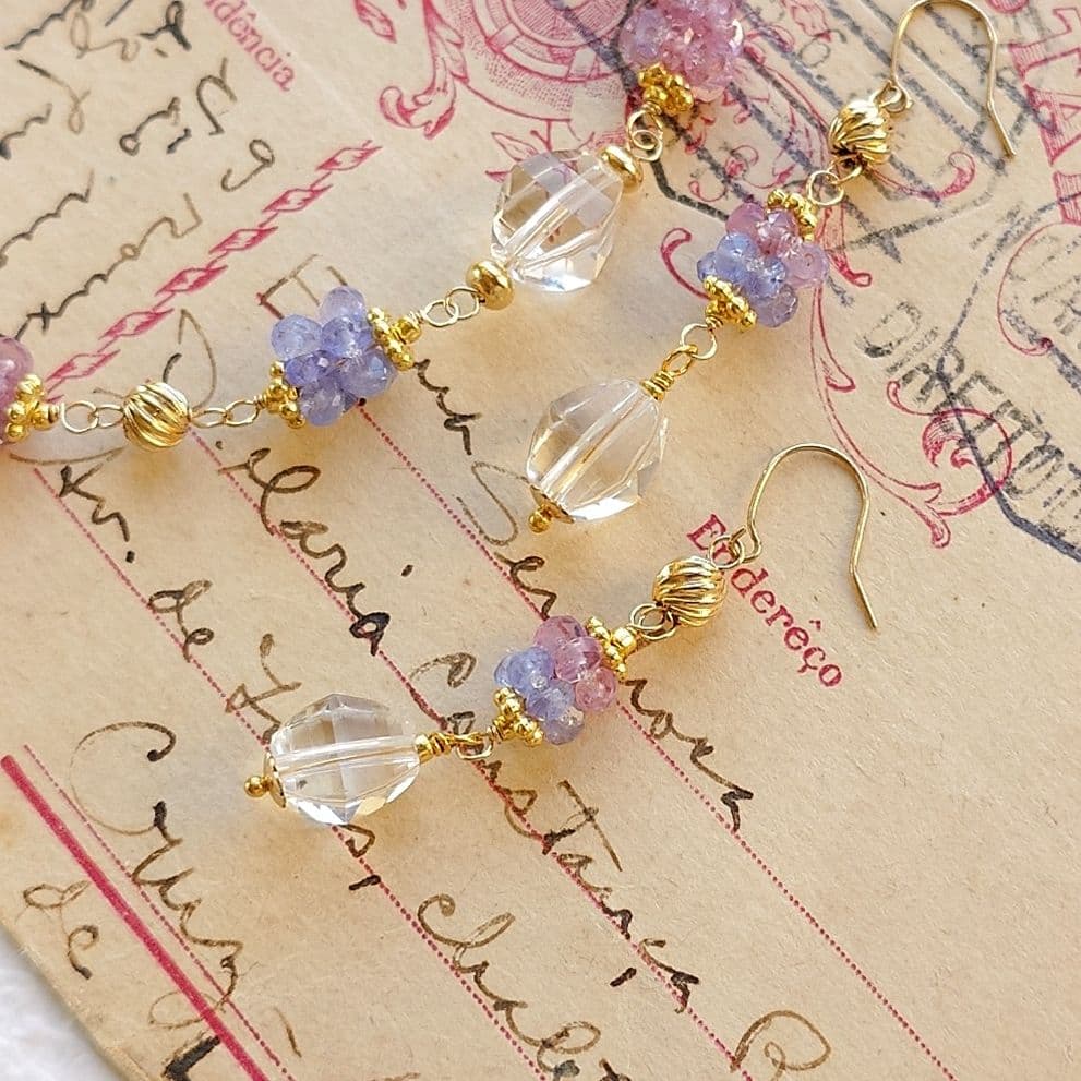 K10YG ピンクサファイア × タンザナイト のピアス＆ブレスレットセット