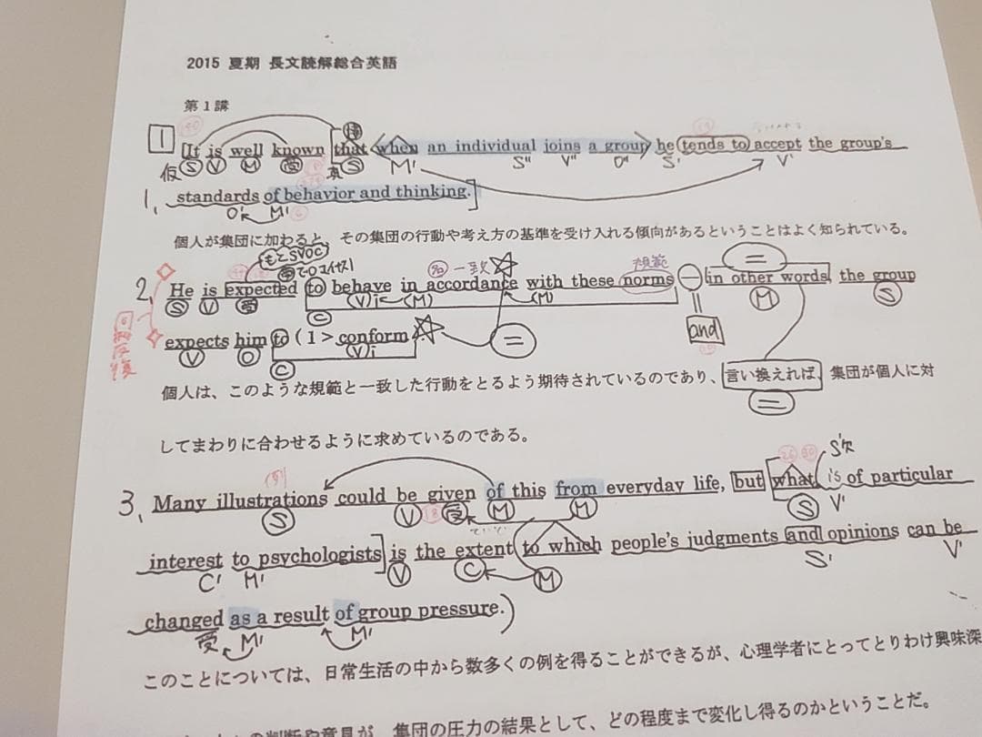 河合塾の登木先生による長文読解総合英語夏期講義プリント　鉄緑会　駿台