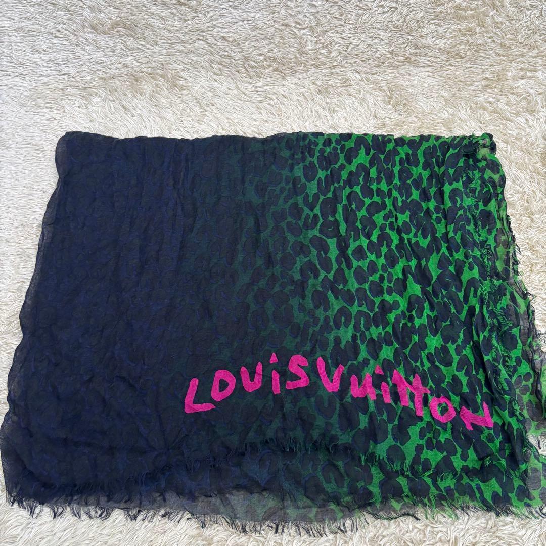 Louis Vuitton ヒョウ柄ストール　グラデーション　カシミア　シルク