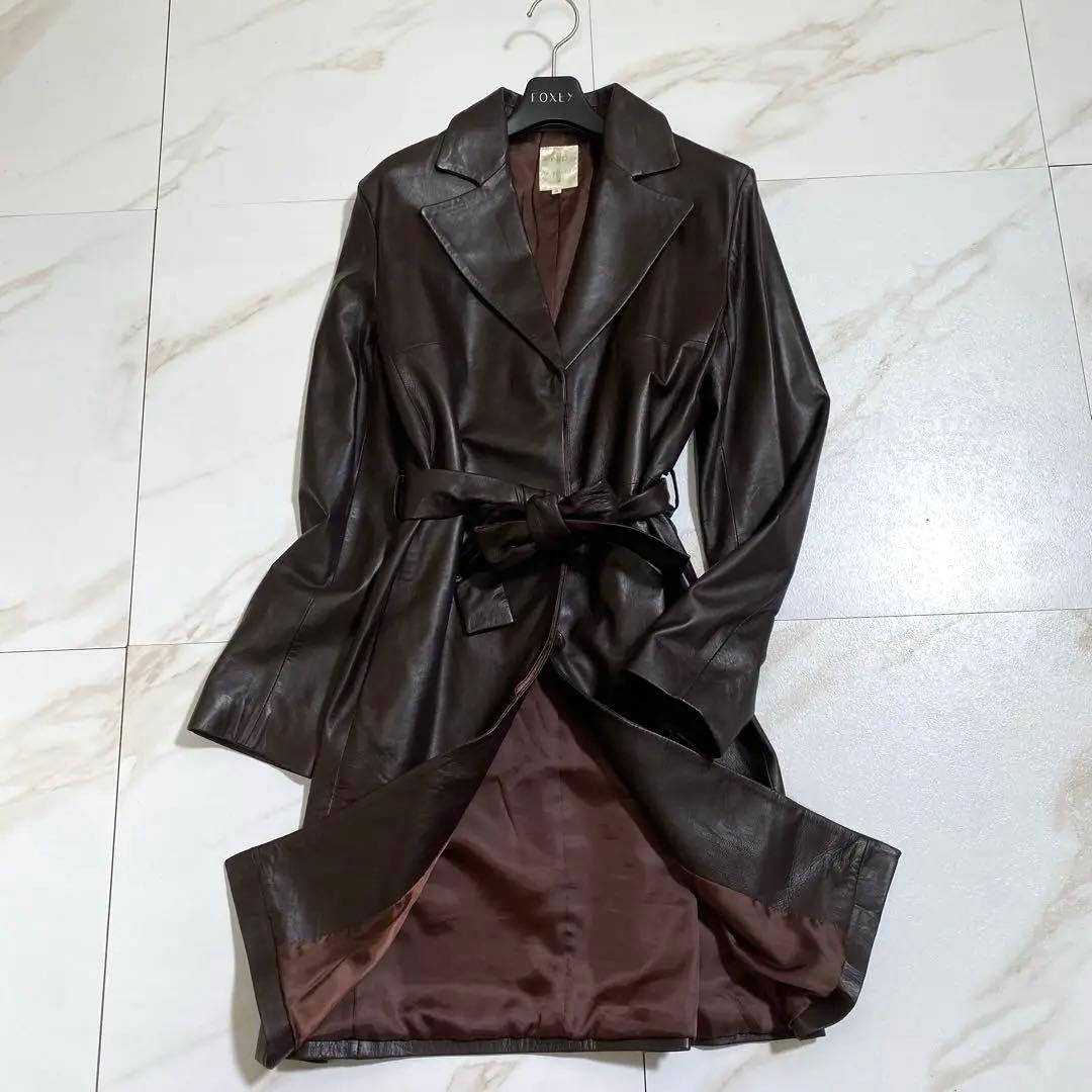 美品♡INED ラムレザー 比翼ロングトレンチコート 高級羊革 ラムスキン