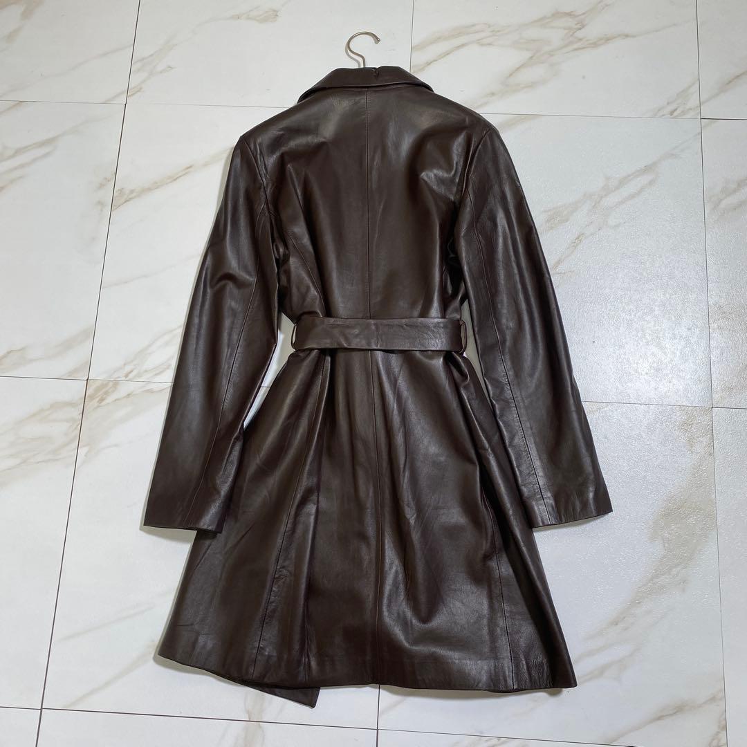 美品♡INED ラムレザー 比翼ロングトレンチコート 高級羊革 ラムスキン