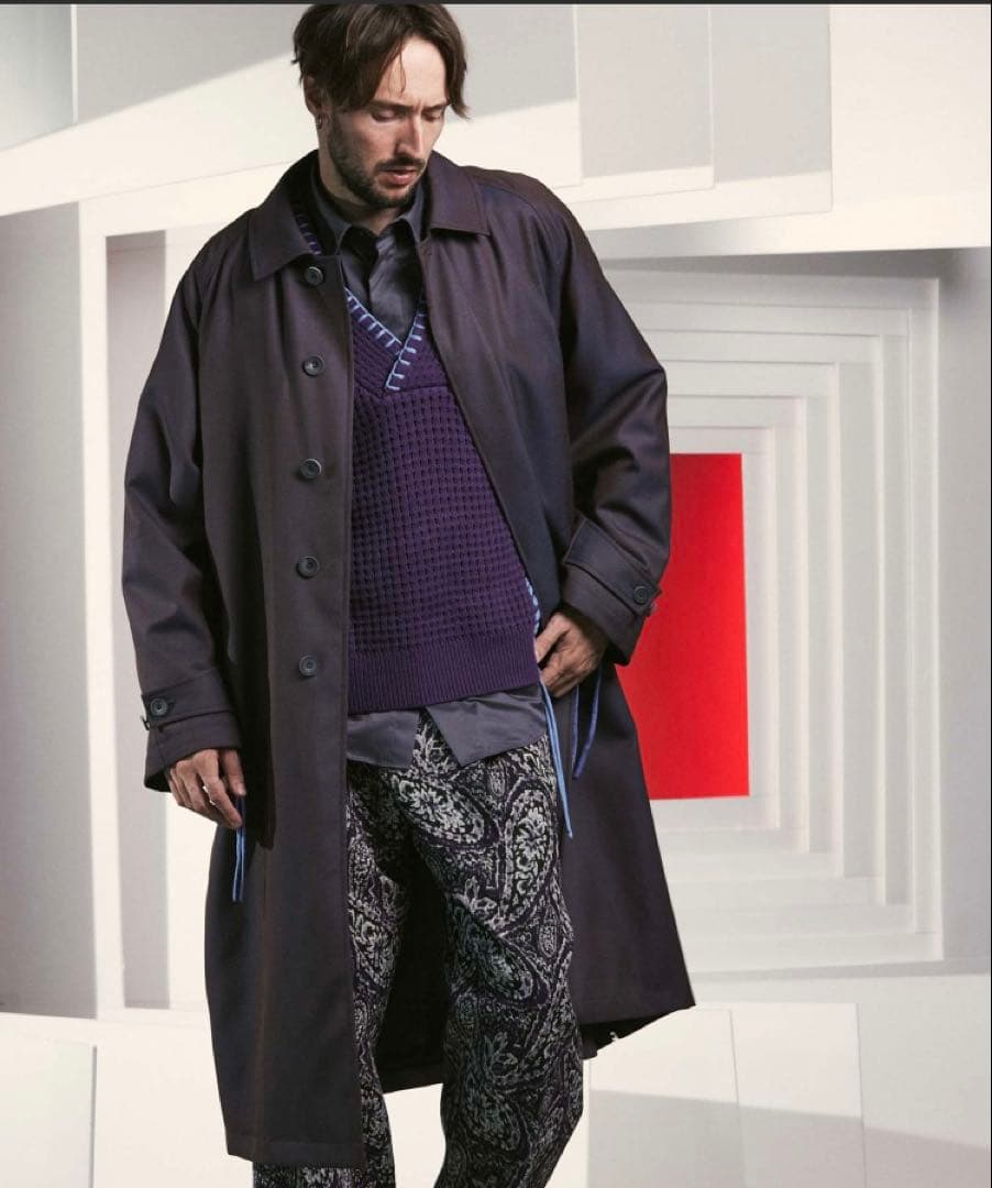 メゾンスペシャル ウールシャンブレー バルマカーンコート ステンカラーサイズ02