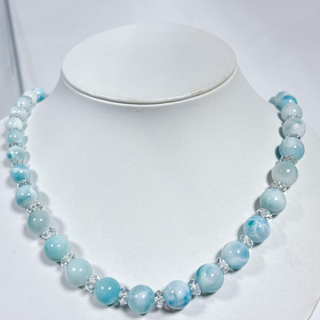 ラリマーボタン水晶ネックレスNO25-2132