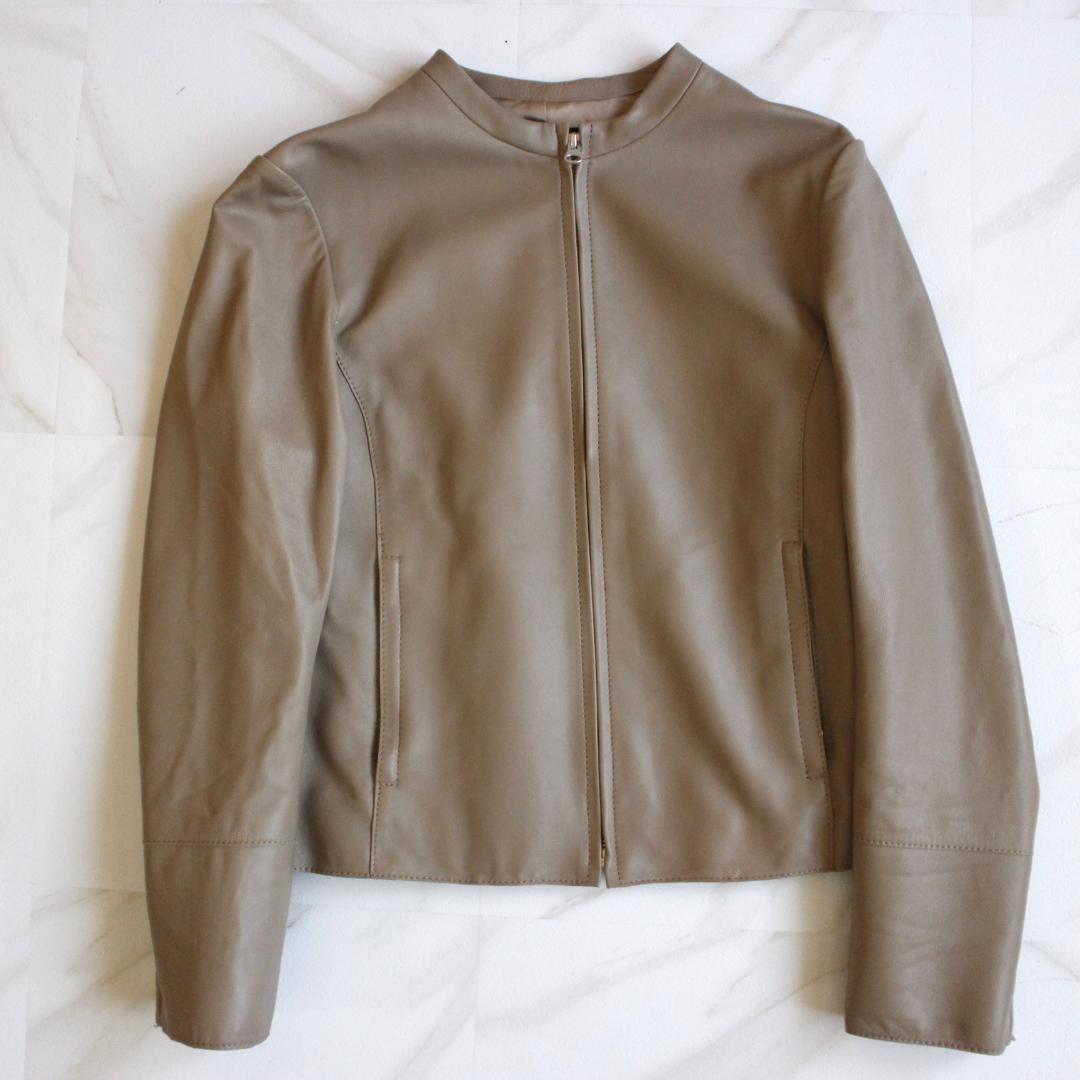 23区 ノーカラーラムレザージャケット Lサイズ ベージュ 羊革