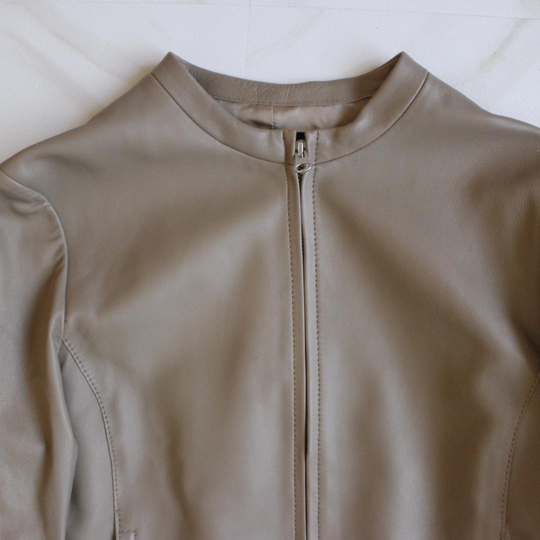 23区 ノーカラーラムレザージャケット Lサイズ ベージュ 羊革
