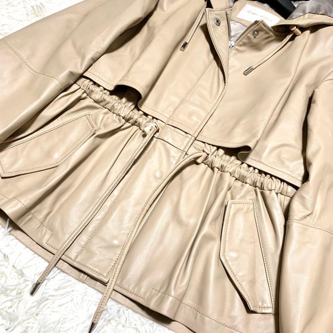 美品✨グレースコンチネンタル ライト レザー ブルゾン ドローコード フリル