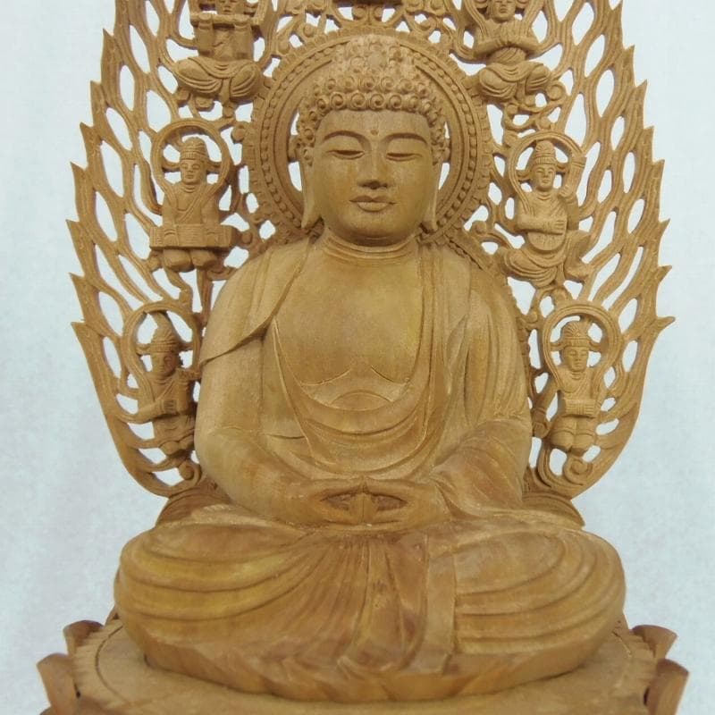 決算大特価中　仏像★白檀 座弥陀2.5寸 八角台座 飛天光背★阿弥陀如来