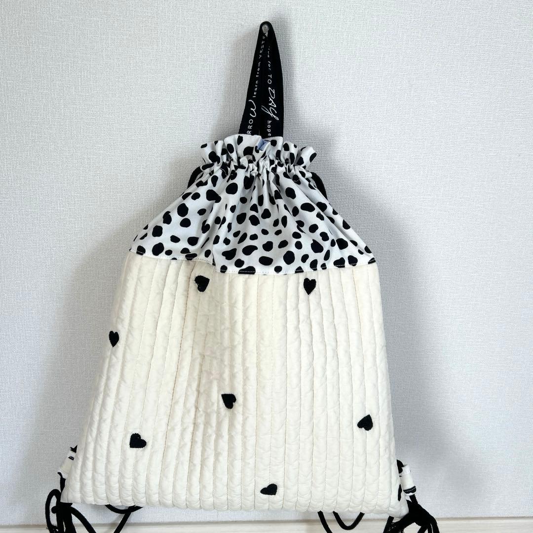 入園入学3点セット　【黒ハートヌビ×ダルメシアン】　女の子　レッスンバッグ