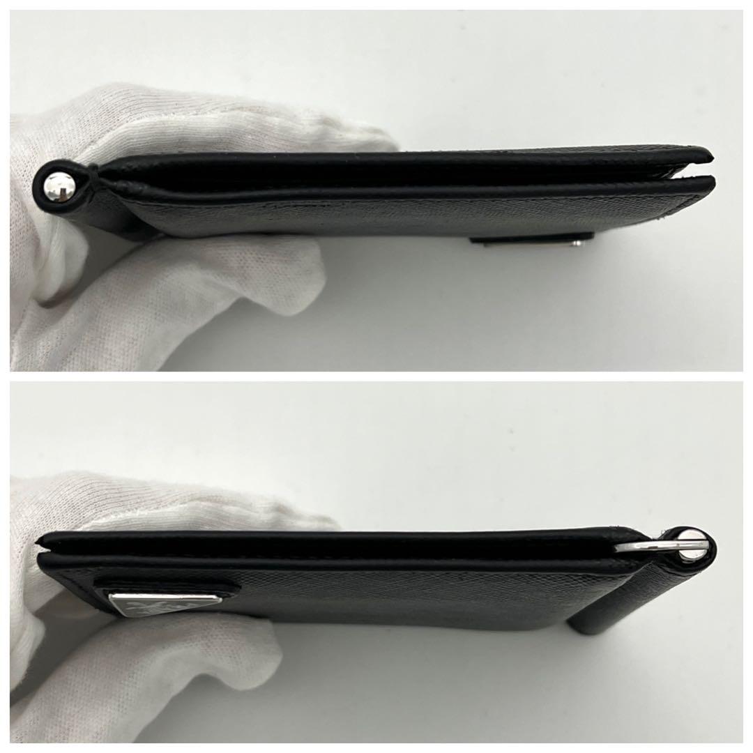【極美品】PRADA プラダ サフィアーノ 三角プレート マネークリップ 黒