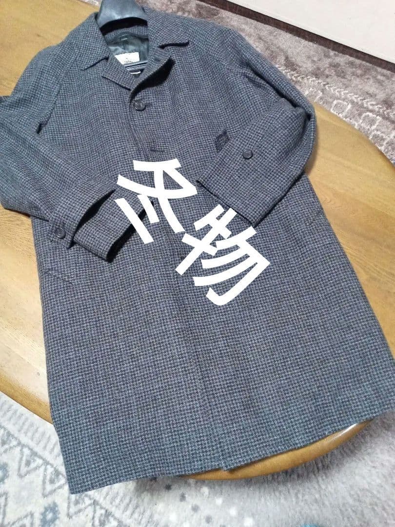 Ｊ.press　 J.プレス　グレー系 ウール麻乱チェック柄 ステンカラーコート