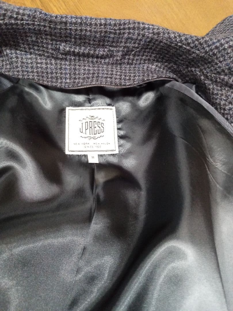 Ｊ.press　 J.プレス　グレー系 ウール麻乱チェック柄 ステンカラーコート