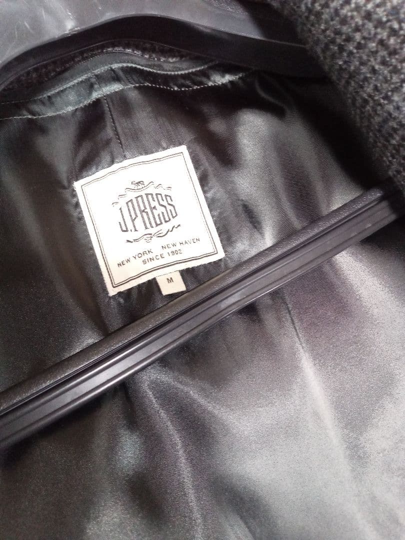 Ｊ.press　 J.プレス　グレー系 ウール麻乱チェック柄 ステンカラーコート