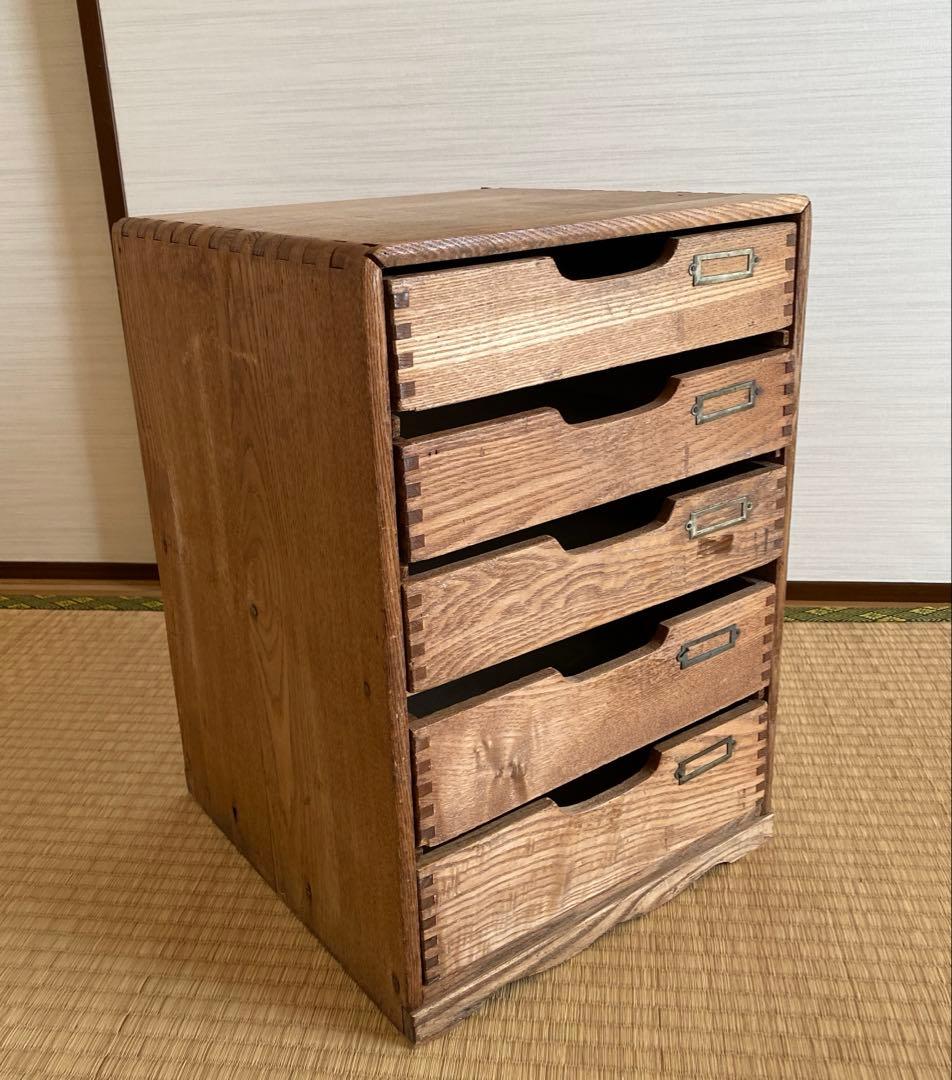 古道具 昭和レトロ　5杯　小引き出し 両面引き　木製 小物入れ