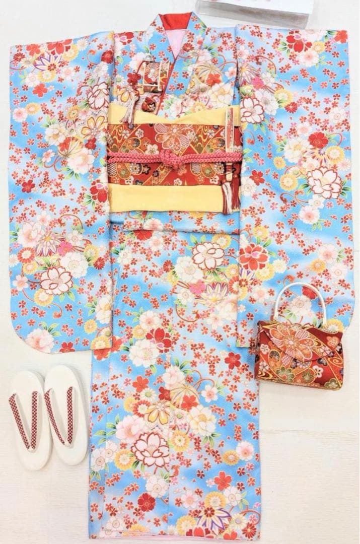 七五三 着物 7歳 フルセット 女の子 小紋柄の子供着物 結び帯セット