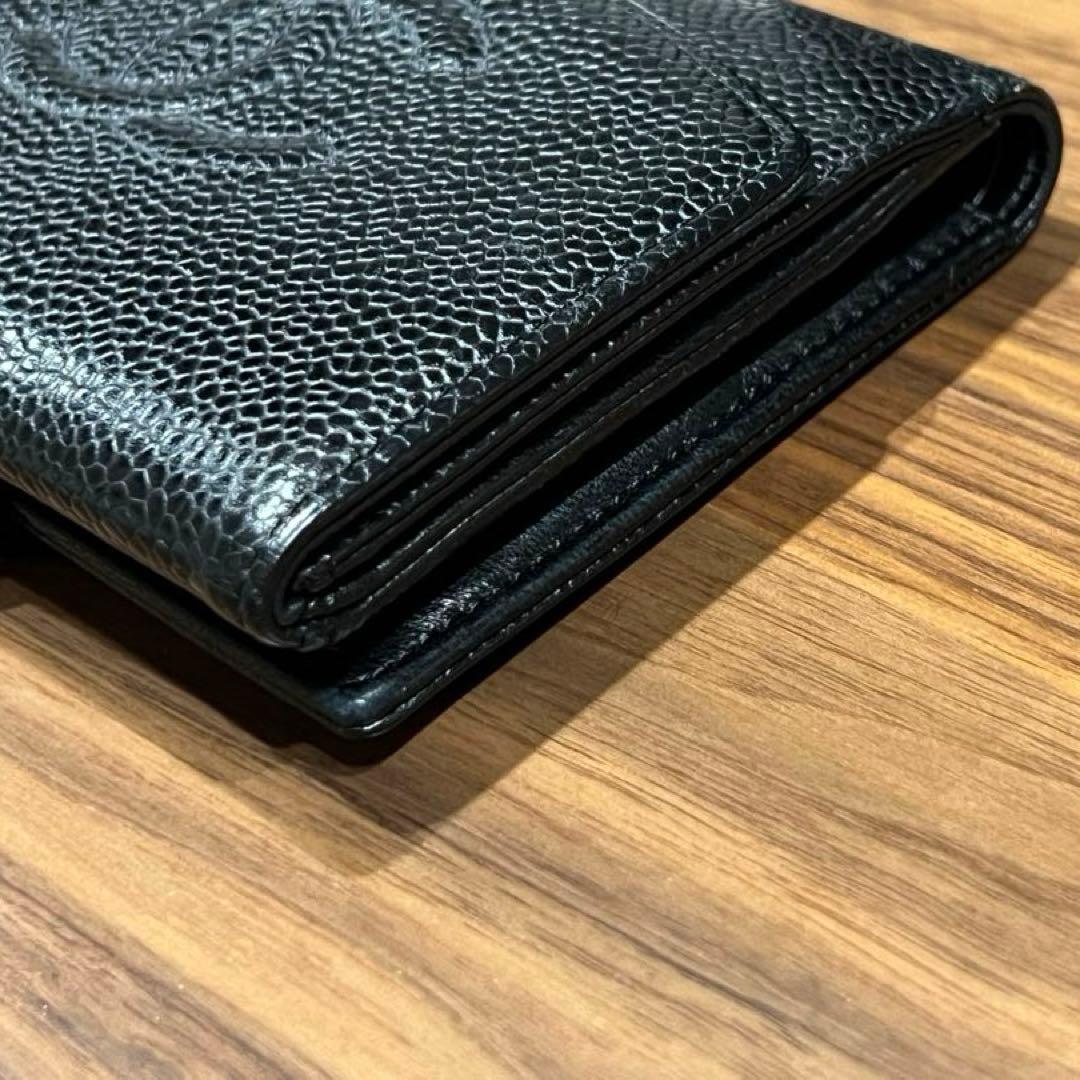 CHANEL-シャネル-キャビアスキン 折り財布 ココマーク ブラック
