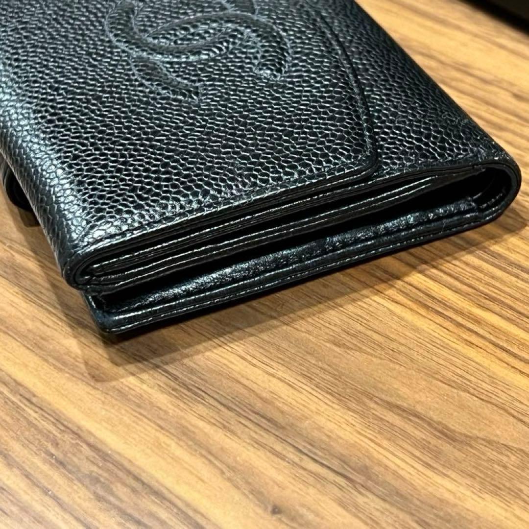 CHANEL-シャネル-キャビアスキン 折り財布 ココマーク ブラック