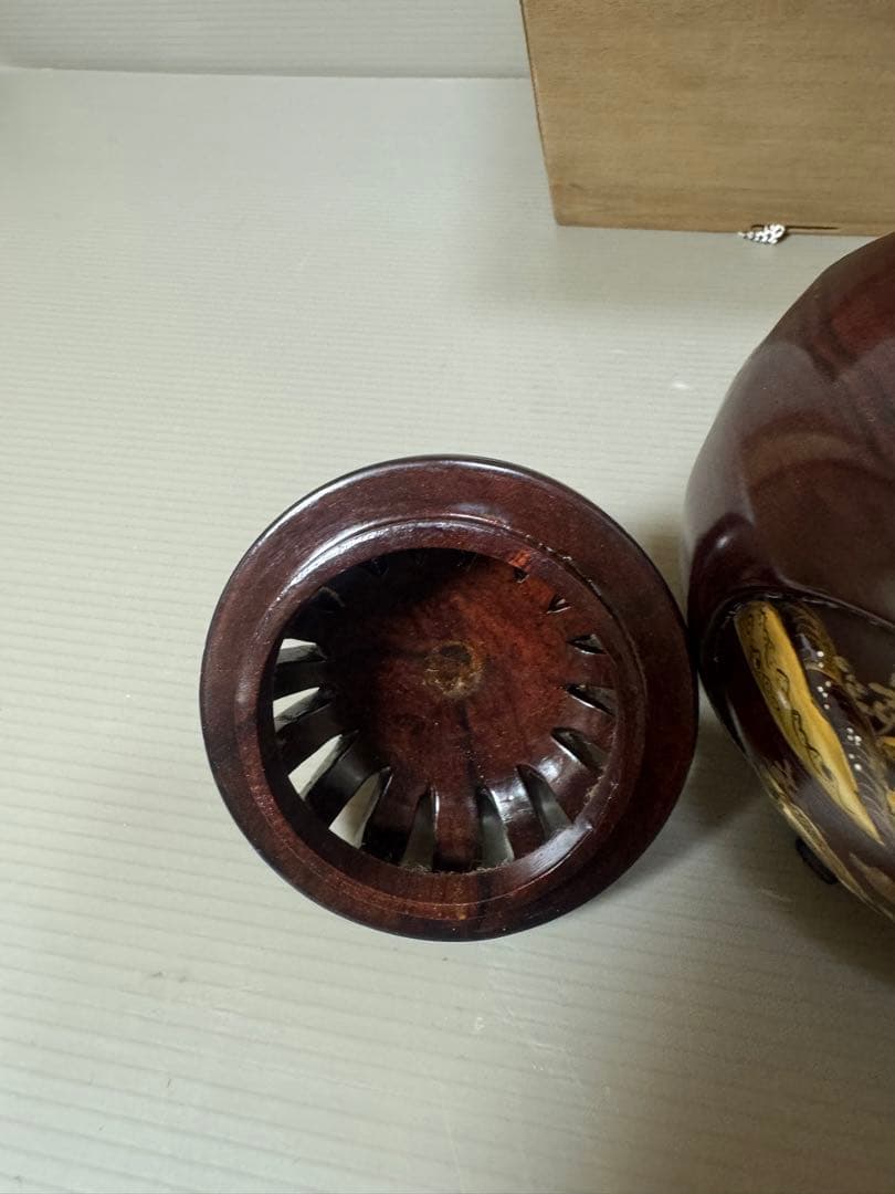 2164 雲龍作　本紫壇 金蒔絵 鳳凰　山水之図　香炉