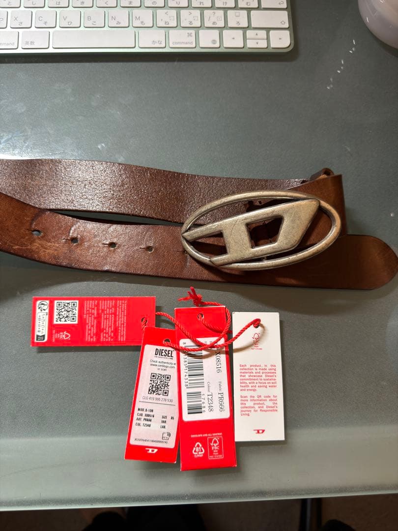 DIESEL 本革 ベルト 85/34 ブラウン