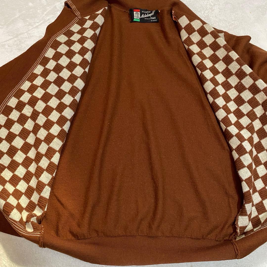 美品 60s ヴィンテージ イタリア製 ウール カーディガン ブラウン L