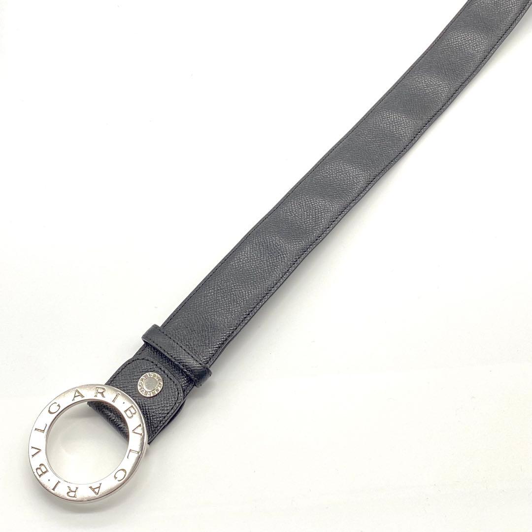 【美品】BVLGARI・ブルガリ・レザーベルト・丸バックル・ロゴ・黒