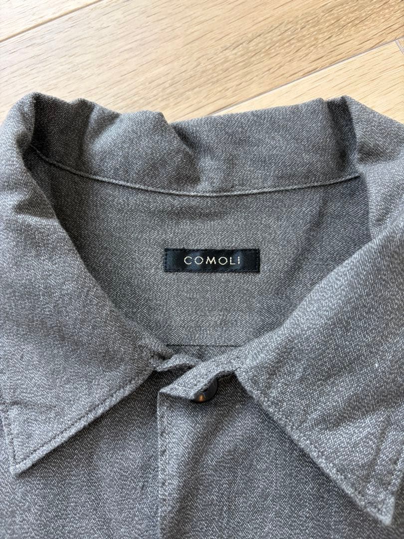 試着のみ　22ss COMOLI コモリ　ヨリ杢オープンカラーシャツ　グレー　2
