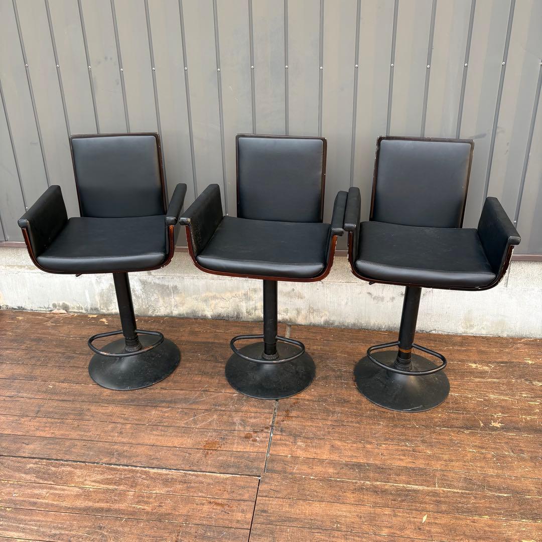 ③ 北欧レトロ 木製フレーム カウンターチェア バーチェア 古家具 ビンテージ