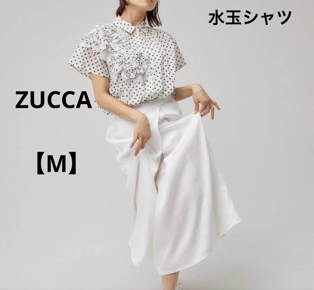 ズッカ　ZUCCA 【M】水玉模様 フリル付きシャツ カジュアル　透け感　シアー