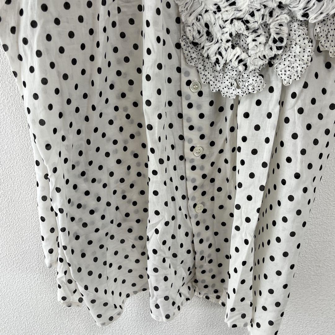 ズッカ　ZUCCA 【M】水玉模様 フリル付きシャツ カジュアル　透け感　シアー