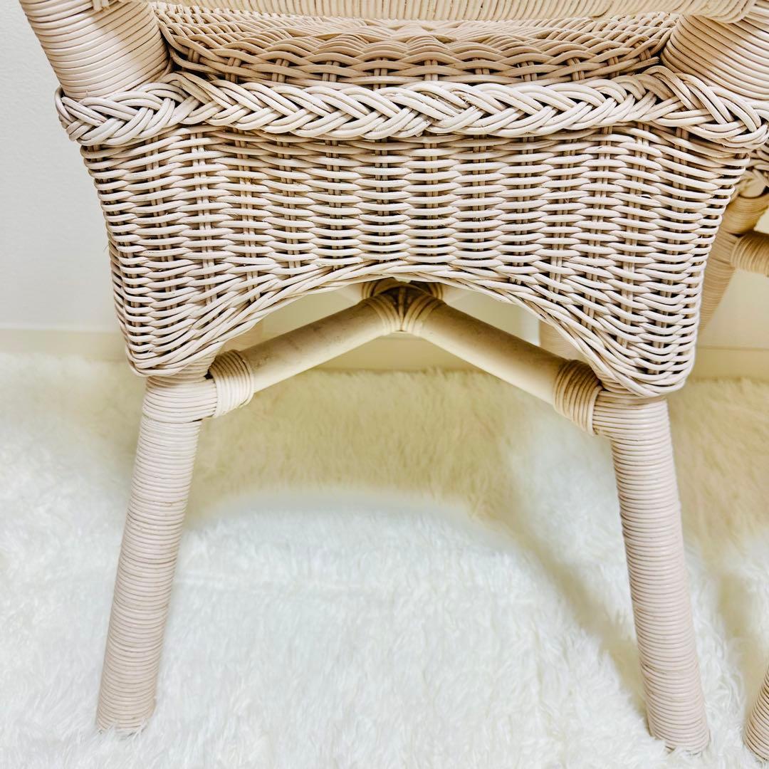 ラタン 籐 ホワイトラタン アンティーク 椅子 チェア 2脚セット