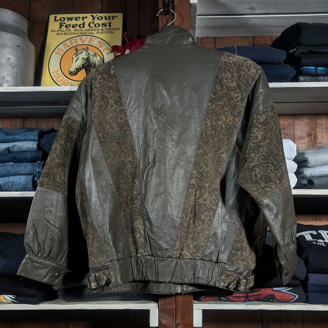 イタリア製　90s　ビンテージ　クレイジーパターン　ペイズリー　レザージャケット