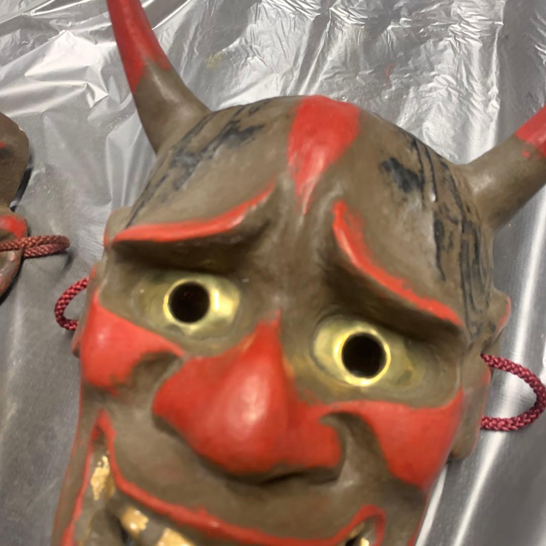 希少 美品 古い御面セット　鬼の面　天狗の面　般若 陶器 骨董品 日本伝統