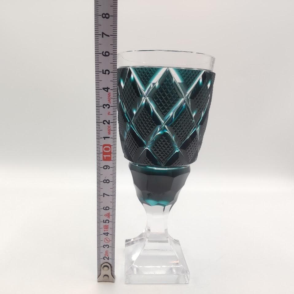 薩摩切子 脚付杯 色被せガラス 復元 尚古集成館監修 薩摩ガラス グリーン