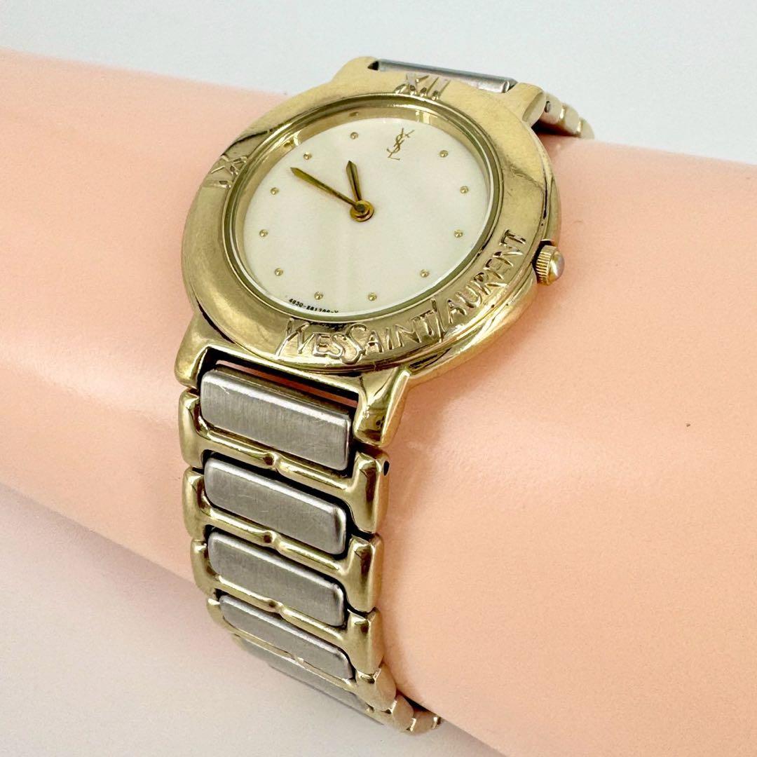 【新品電池】イブサンローラン YSL ラウンド コンビ メンズ 腕時計