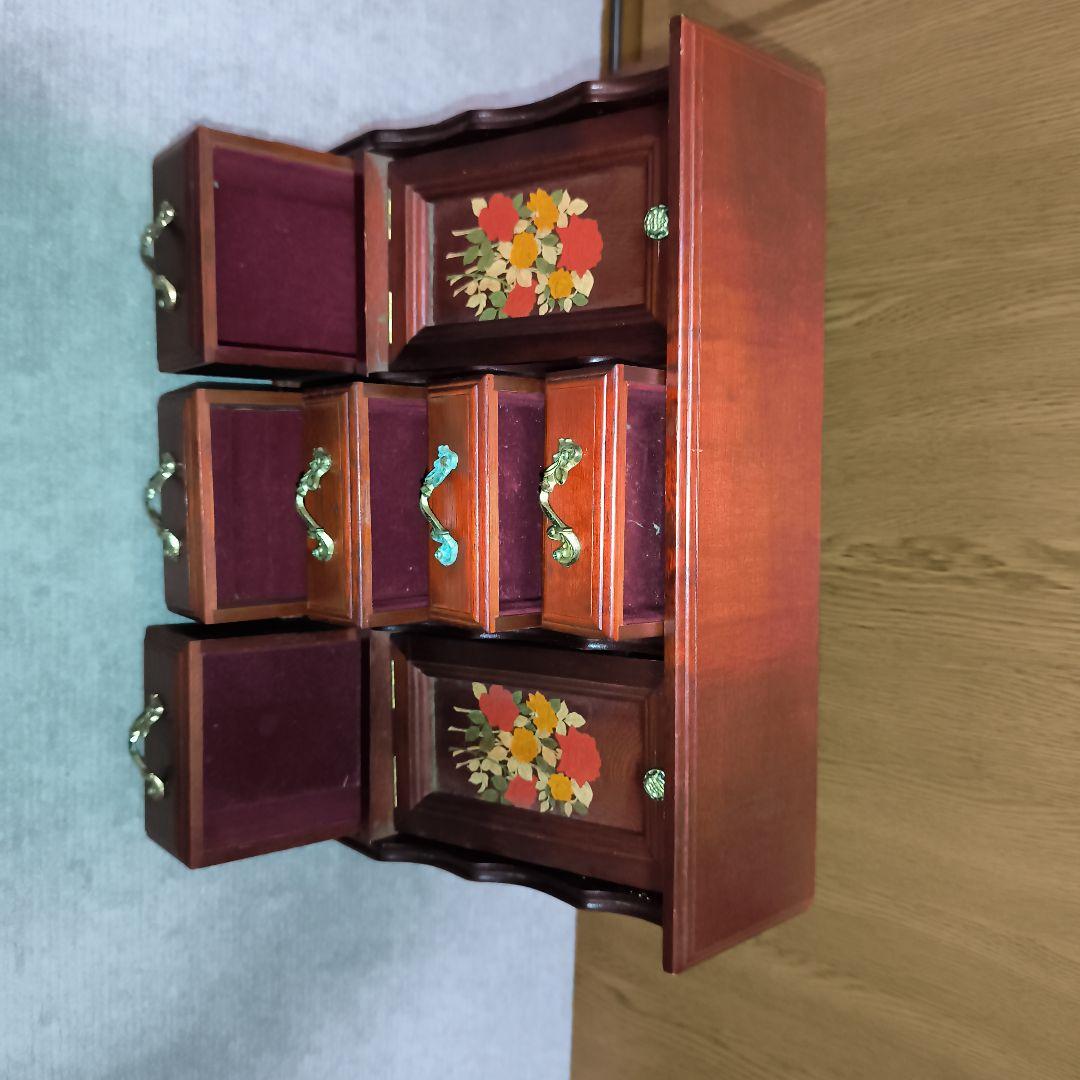 木製 薔薇柄 ジュエリーボックス