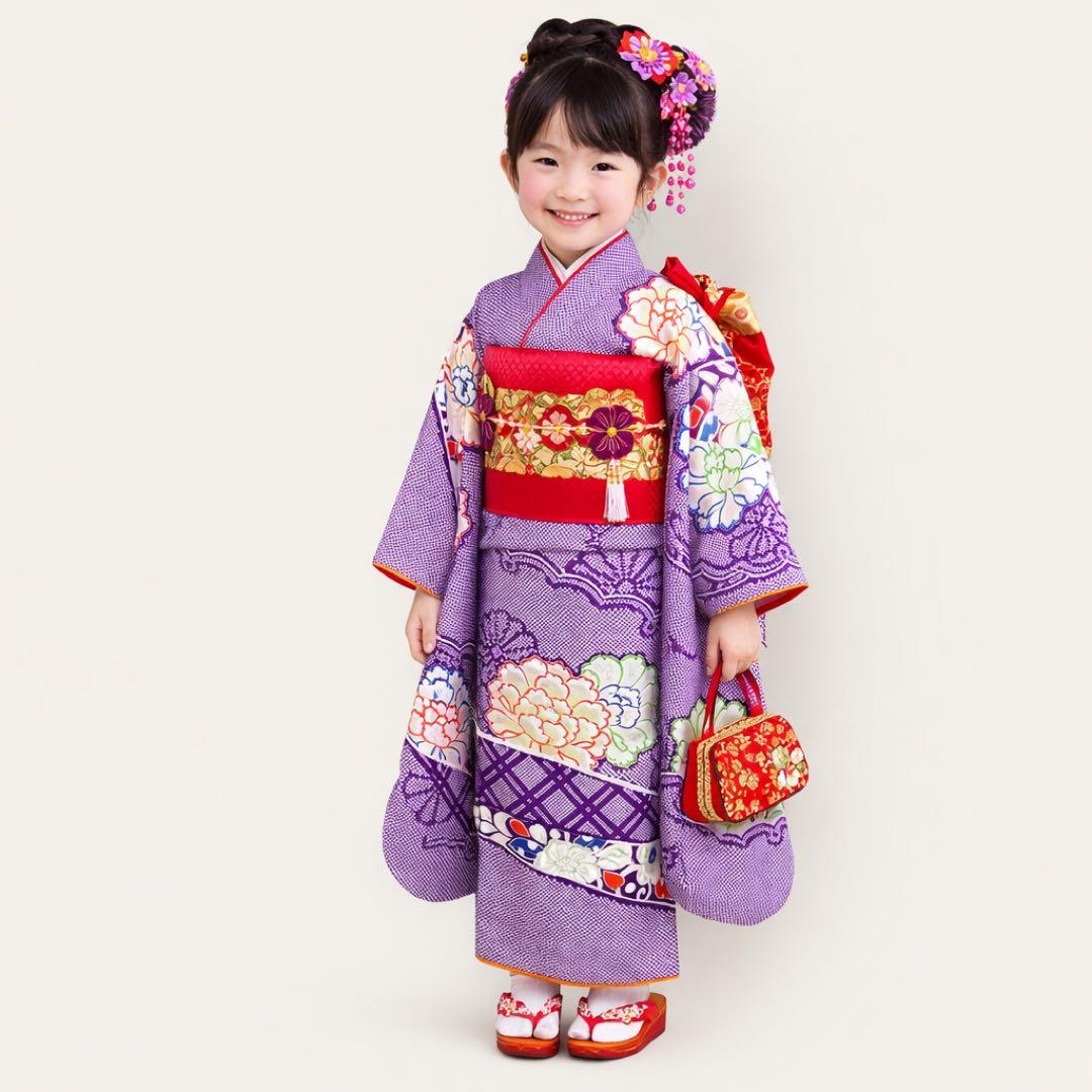 ◎mk-3097　七五三　女の子　着物・襦袢セット　7歳　銀駒刺繍　　1-26