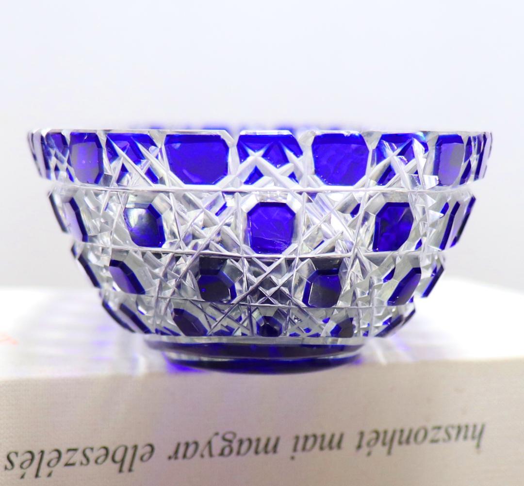 オールド・バカラ 最上級作品 青色被せ切子長皿 ディアマン・ピエーリー プレート