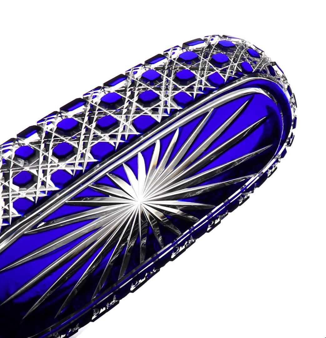 オールド・バカラ 最上級作品 青色被せ切子長皿 ディアマン・ピエーリー プレート