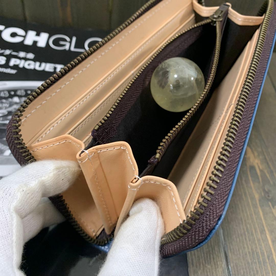 S24■コードバン × イタリアンレザー 長財布■馬 本革 ヌメ革 財布■青