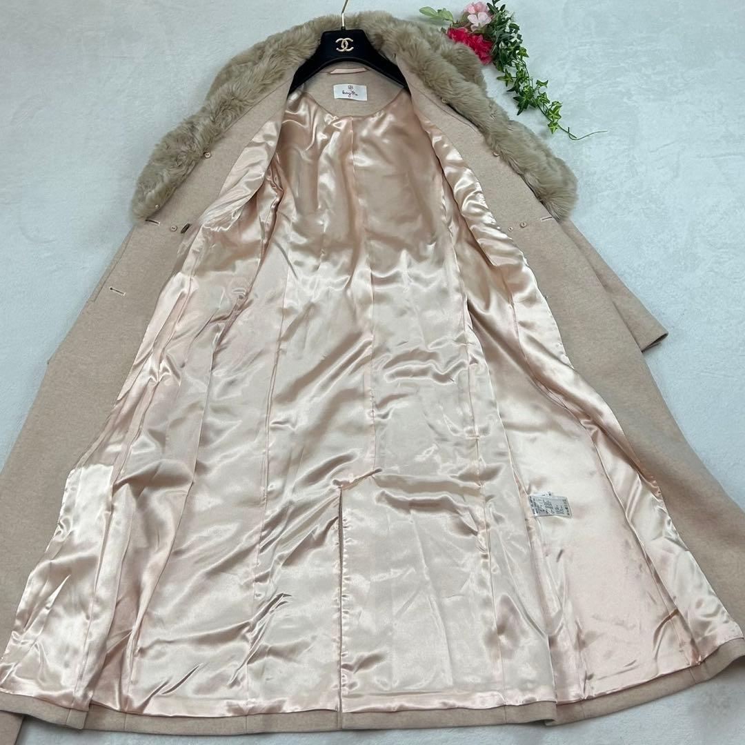 K885 美品 M ケイミー ベルト ロングコート ピンク ベージュ レディース