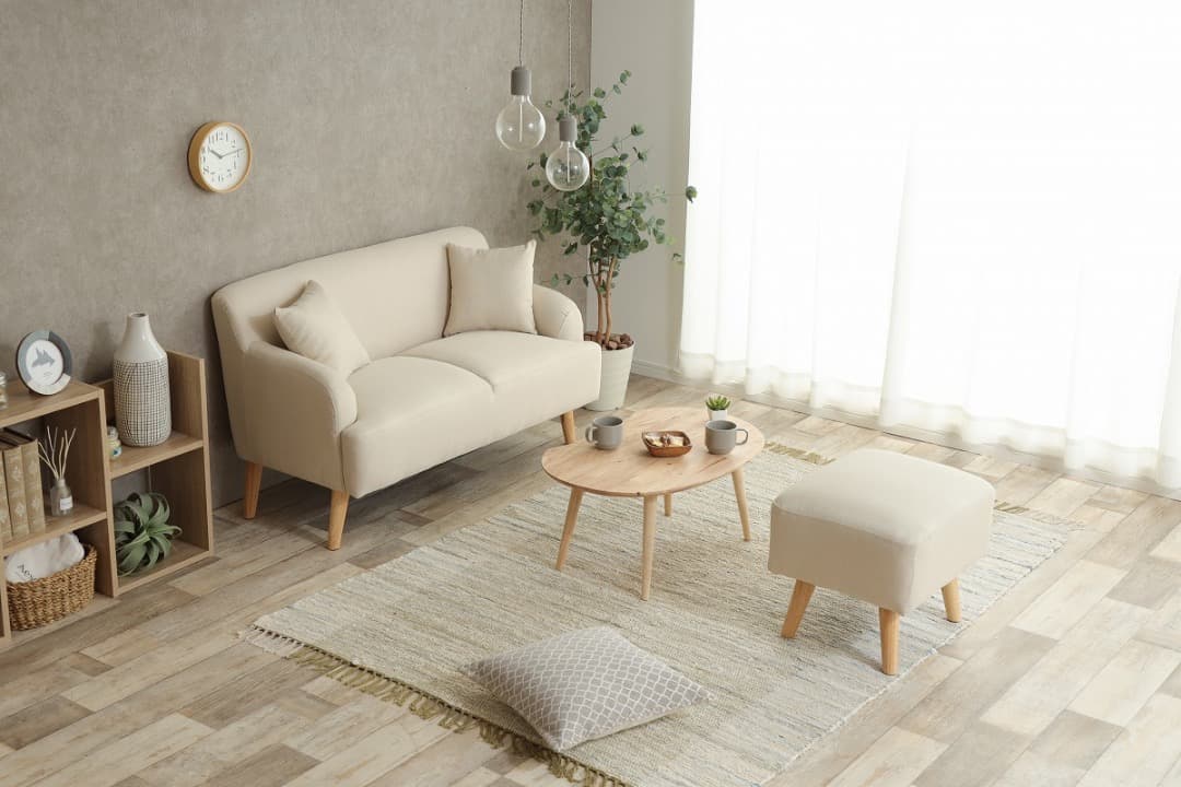 【送料無料】オットマン付き2人掛けソファ オットマン付き ファブリック 天然木