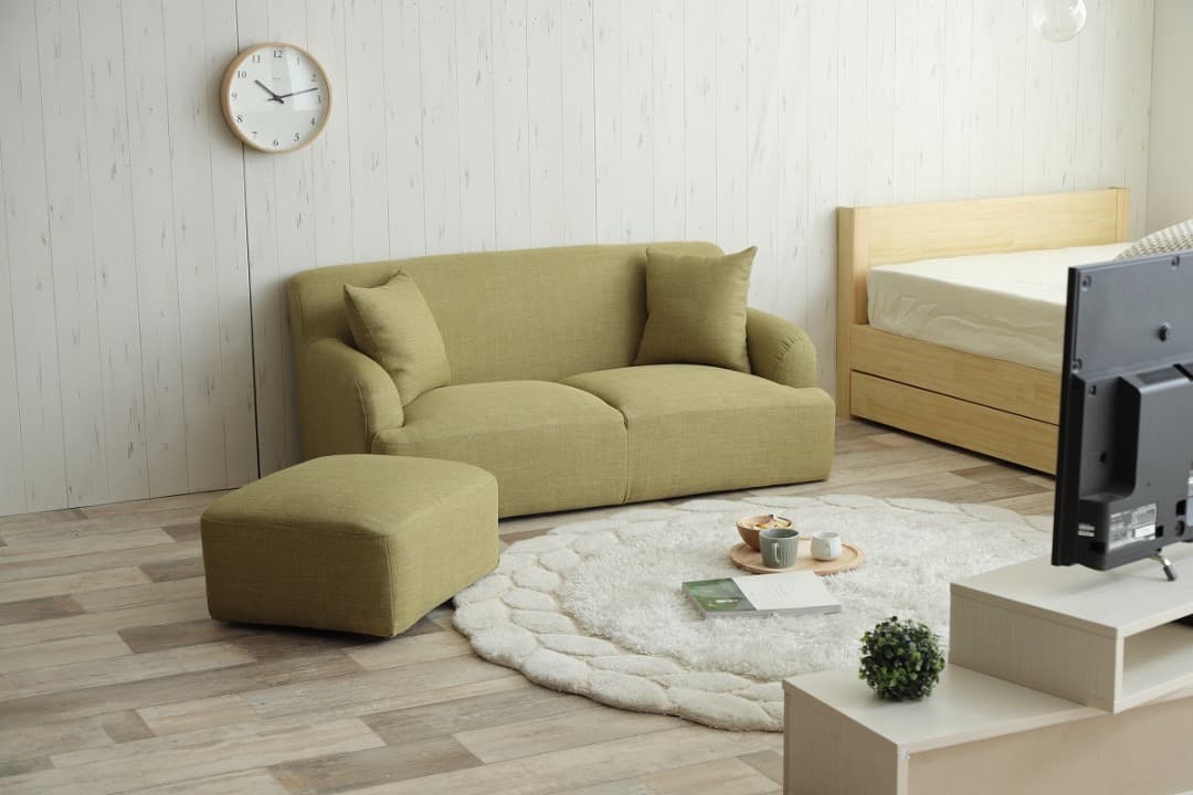 【送料無料】オットマン付き2人掛けソファ オットマン付き ファブリック 天然木