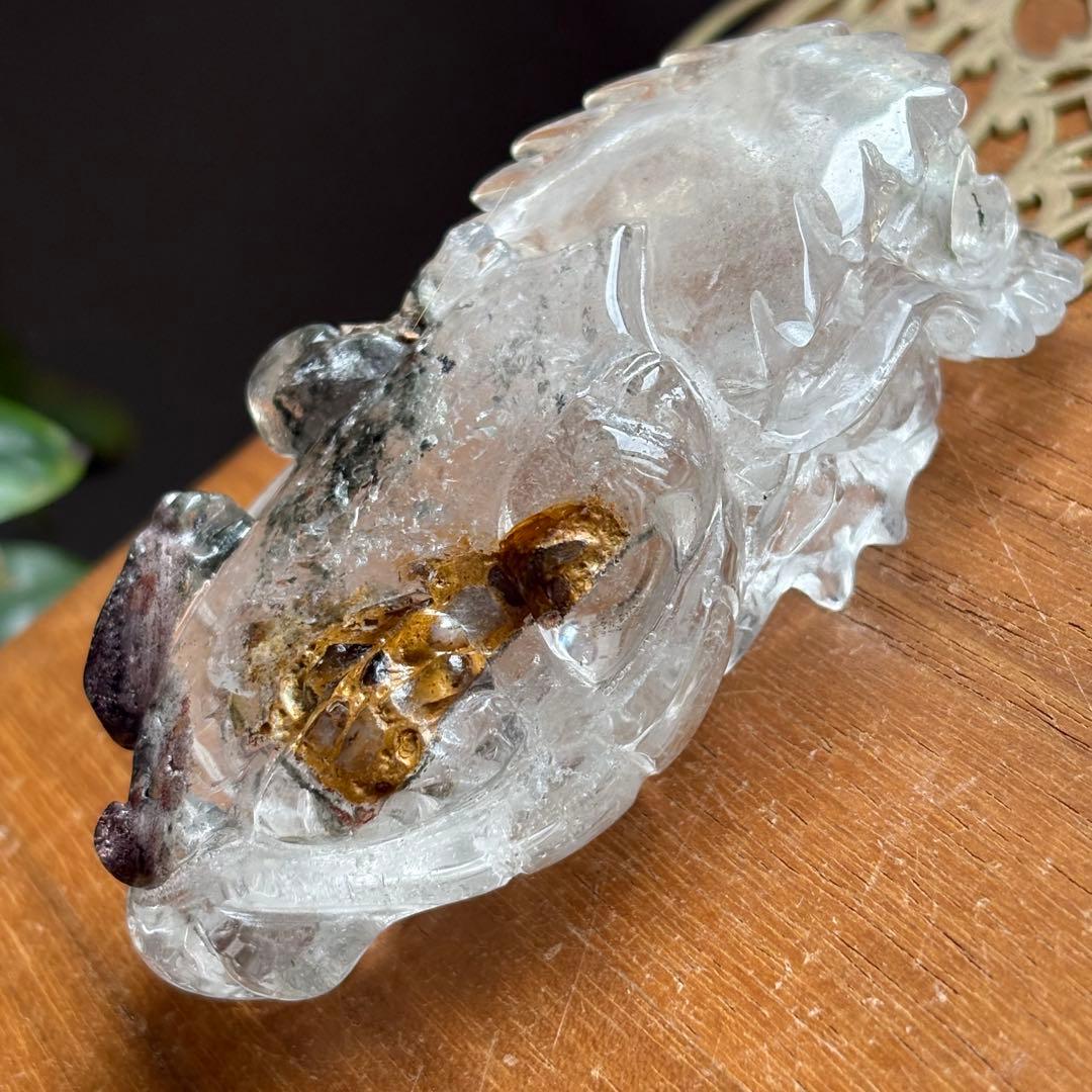 ブラジル産のガーデンクォーツ 龍亀（ロングイ）置物156g