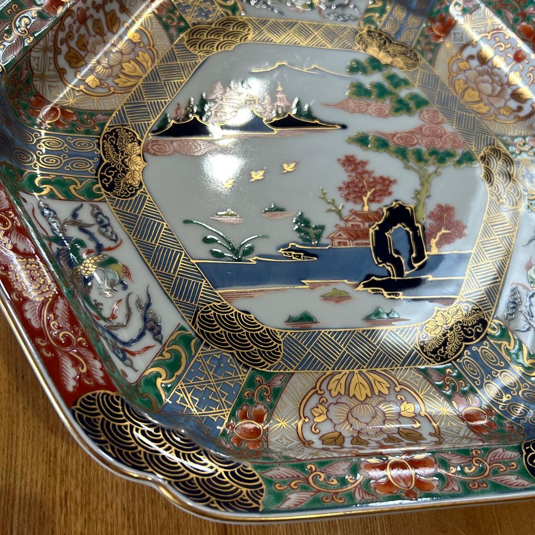 有田焼 古伊万里 錦色絵山水 幸楽窯 六角大皿
