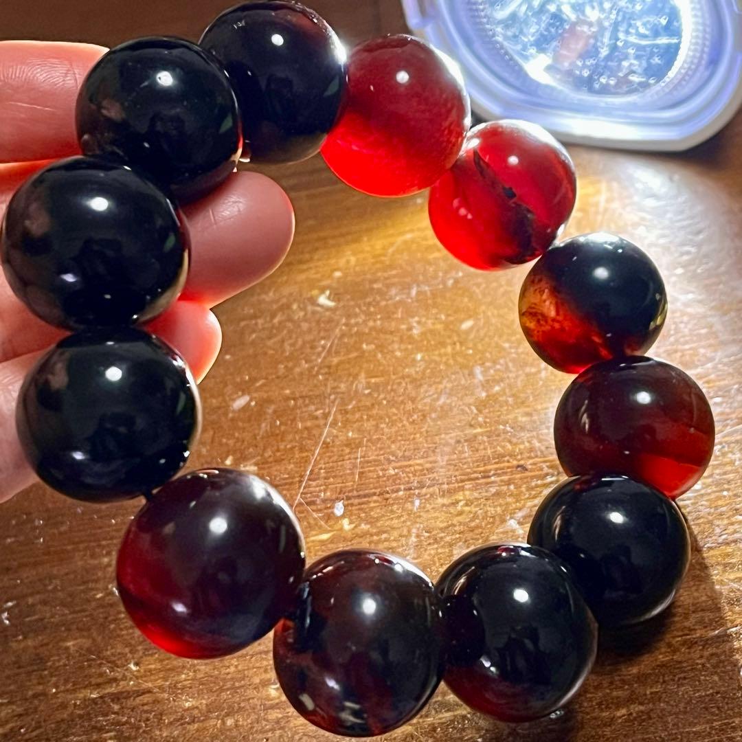 22mm 天然 琥珀 ブルー アンバー チェリー ブレスレット 高品質 アンバー