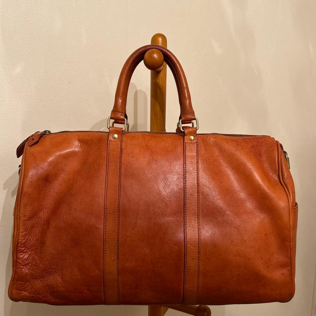 ヌメ革 ボストンバッグ 錠前・鍵付き 肩掛けベルト付き ヴィンテージ