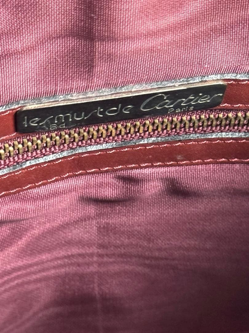 カルティエ　レザーボストンバッグ　ボルドー