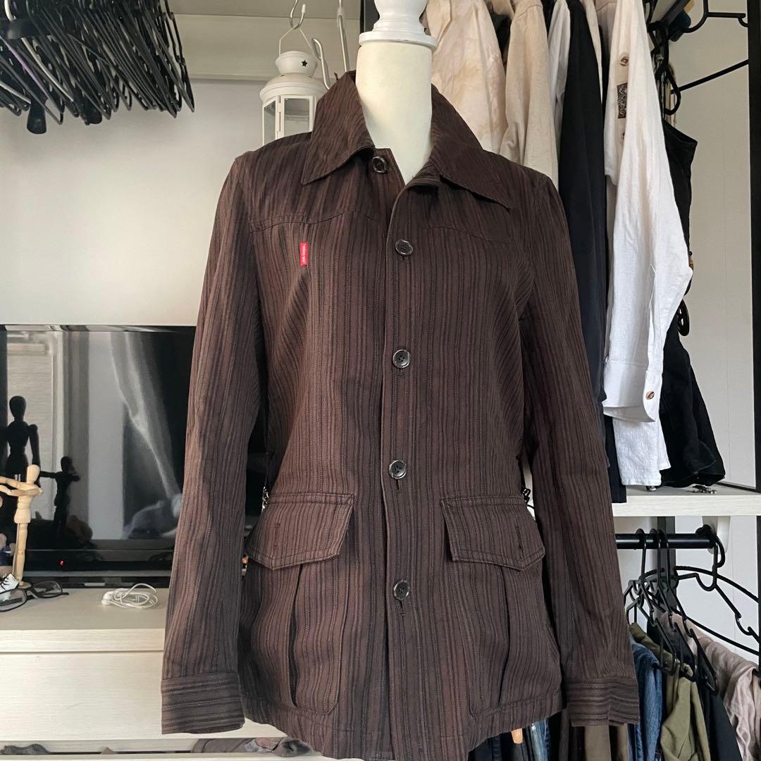 tornado mart ブラウン ストライプジャケット チェーン付き