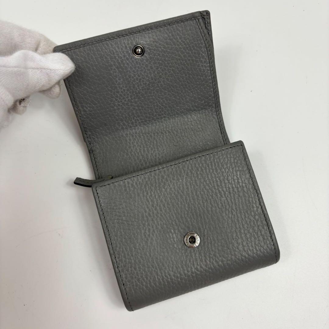 GUCCI グッチ グレー 二つ折り財布 革 レザー　マーモント gg