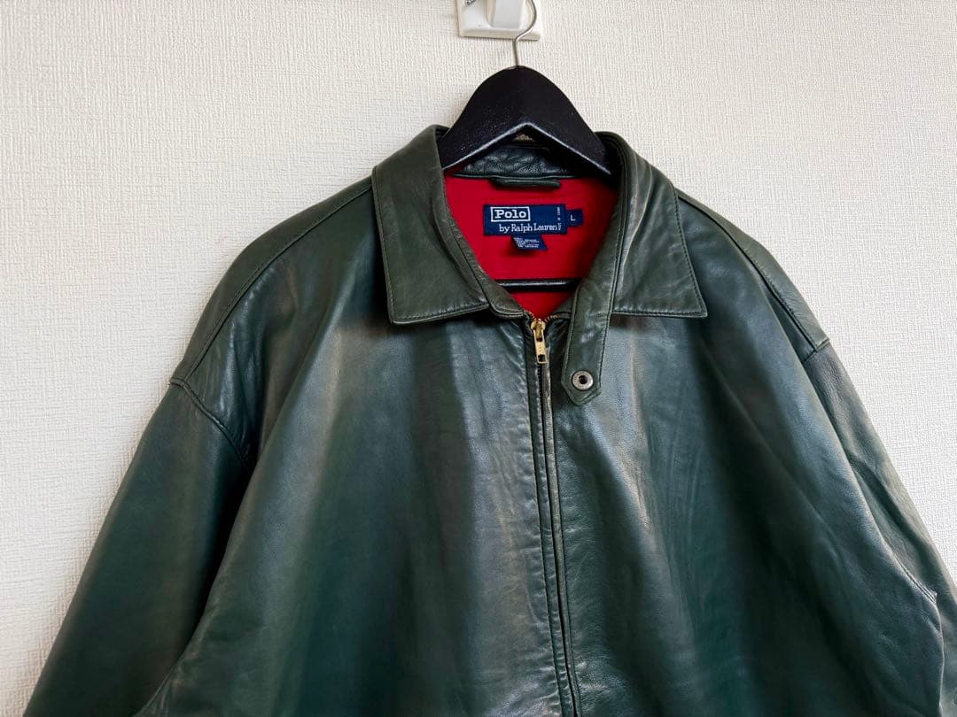 超スペシャル ポニー無 90s ラルフローレン レザー ジャケット L グリーン